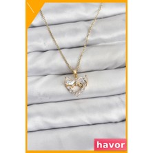 Havor Paslanmaz Çelik Kalp Fiyonk Zirkon Taşlı Kadın Kolye