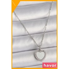 Havor Zirkon Taşlı Beyaz Mineli Kalp Model Kadın Kolye 45CM