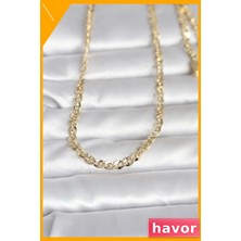 Havor Yassı Oval Zincirli Kadın Kolye 60 cm Altın Renk Kaplama
