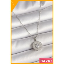 Havor Zirkon Taşlı Kalp Madalyonlu Kadın Kolyesi 45CM Zincir