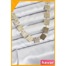 Havor Pirinç Kare Plaka Kolye Altın Tonu Kadın Aksesuarı