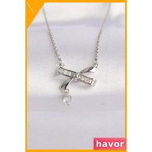 Havor Zirkon Taşlı Kalp Detaylı Fiyonk Kolye 45CM Zincir Uzunluğu
