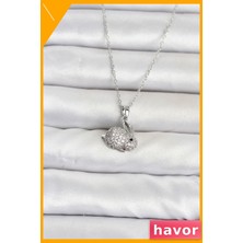 Havor Zirkon Taşlı Tavşan Model Paslanmaz Çelik Kolye 45CM Gümüş