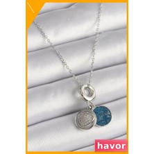 Havor Zirkon Taşlı Mavi Simli Kadın Kolye 45CM Zincir Uzunluğu
