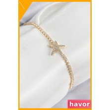 Havor Pirinç Zirkon Taşlı Deniz Yıldızı Bileklik Altın Renk