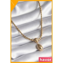 Havor Yılan Sırtı Zincir Damla Sallantı Kolye 316L Çelik Gold