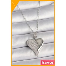 Havor Zirkon Taşlı Kırık Kalp Modeli Kadın Kolye 45CM Zincir