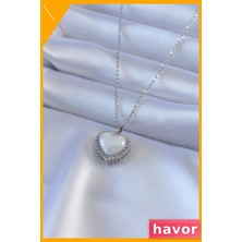 Havor Paslanmaz Çelik Kalp Incili Zirkon Taşlı Kolye 45CM