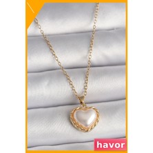 Havor Paslanmaz Çelik 45CM Zincir Inci Kalp Kolye