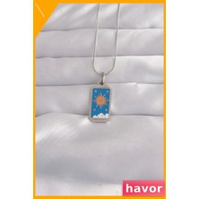 Havor Mavi Mineli Tarot Sembollü Kolye 316L Çelik Gümüş Renk