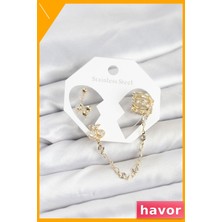 Havor Zincir Bağlantılı Kulak Kıkırdağı Küpe Seti Pirinç Malzeme