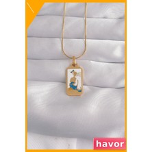Havor Paslanmaz Çelik Tarot Kolye Beyaz Mineli Kız Figürü