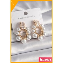 Havor Zirkon Taşlı Pirinç Su Yolu Incili Kadın Küpe