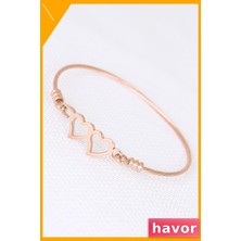 Havor Paslanmaz Çelik Erkek Bilekliği Çift Kalp Desenli