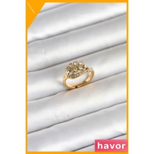 Havor Kalp Model Zirkon Taşlı Ayarlanabilir 316L Çelik Yüzük Gold