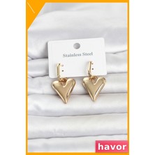 Havor Kalp Modelli 316L Paslanmaz Çelik Kadın Küpe Gold