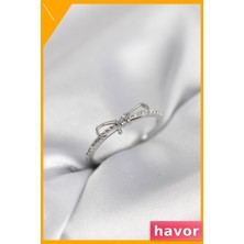 Havor Ayarlanabilir Pirinç Yüzük Zirkon Taşlı Gümüş Kaplama