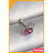 Havor Pembe Mineli Kalp Zirkon Taşlı Tragus Piercing 6mm