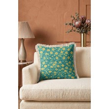 Hanna Home Saçaklı Saçaklı Kırlent Tropikal Çiçek Desenli Dekoratif Yastık Kılıfı Ev Dekorasyonu 43X43 cm
