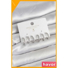 Havor Pirinç Zirkon Taşlı Kadın Küpe Gümüş Renk