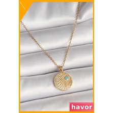 Havor Zirkon Taş Işlemeli Mavi Detaylı Kadın Kolye 45CM Zincir