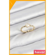 Havor Ayarlanabilir Kalp Desenli Pirinç Kadın Yüzük