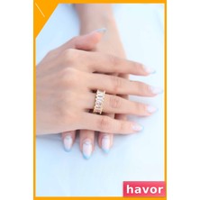 Havor Zirkon Taşlı Altın Renkli Baget Kadın Yüzüğü