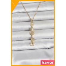 Havor Y Model Zirkon Taşlı 316L Çelik Şans Kolyesi Gold