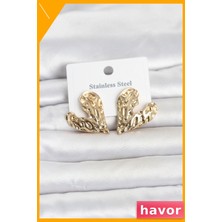 Havor Kalp Model Gold 316L Paslanmaz Çelik Kadın Küpe