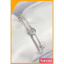 Havor Zirkon Taşlı Kadın Bileklik Pirinç Malzeme Gümüş Renk