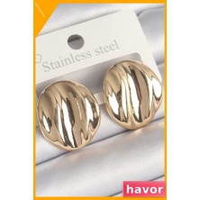 Havor Pirinç Daire Plaka Desenli Kadın Küpe Modeli