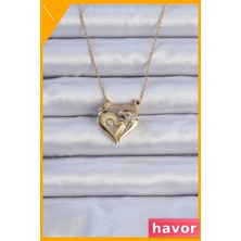 Havor Zirkon Taşlı Mıknatıslı Kalp Kolye 45CM Zincir Uzunluğu