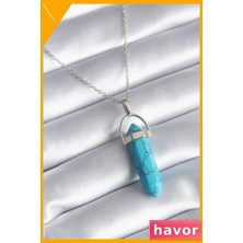Havor Paslanmaz Çelik Kadın Kolyesi Mavi Taşlı 45CM Zincir