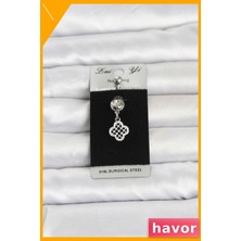 Havor Sallantılı Yonca Model Göbek Piercing 316L Cerrahi Çelik Zirkon Taşlı