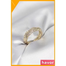Havor Ayarlanabilir Pirinç Yüzük Zirkon Taşlı Puntalı Tasarım