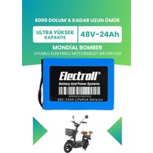 Electroll Mondial Bomber Uyumlu Batarya (Ultra Yüksek Kapasite) Lifepo4 48V 24AH Elektrikli Motosiklet Bataryası