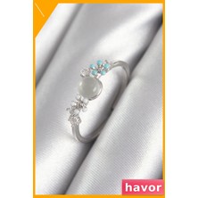 Havor Beyaz Sedef Detaylı Zirkon Taşlı Kadın Yüzüğü