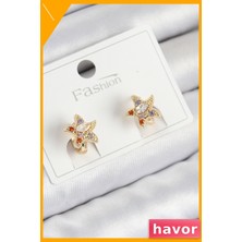 Havor Yıldız Model Pirinç Zirkon Taşlı Küpe Gold Renk