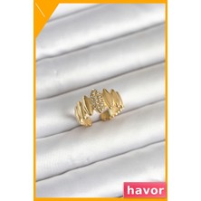 Havor Vintage Model Zirkon Taşlı 316L Çelik Yüzük Gold