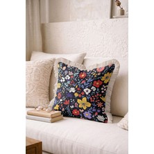 Hanna Home Tropikal Çiçek Desenli Saçaklı Kırlent Kılıfı Kırlent Kılıfı Oturma Odası Kırlenti 43X43 cm