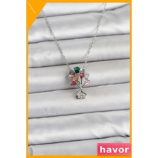 Havor 316L Çelik Zincir Gümüş Renk Uçan Balon Ev Figür Kadın Kolye