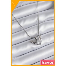 Havor Zirkon Taşlı Boynuz Desenli Kadın Kolye 45CM Zincir