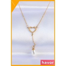Havor Paslanmaz Çelik Kalp Kolye Inci Detaylı