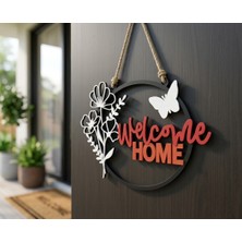 Flay 3D Welcome Home Kapı Süsü | Çiçek ve Kelebek Tasarımlı Dekoratif Kapı Süsü