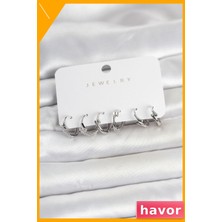 Havor Botega Model Pirinç Gümüş Renk Kadın Küpe Seti