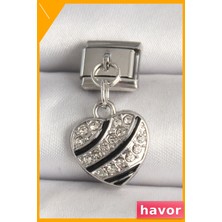Havor Zirkon Taşlı Kalp Şekilli Paslanmaz Çelik Bileklik Aksesuarı