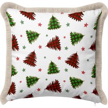 Hanna Home Kırlent Kılıfı Yılbaşı Temalı Kareli Ağaç Dekoratif Yastık Kılıfı Kırlent Kılıfı Oturma Odası Kırlenti 43X43 cm