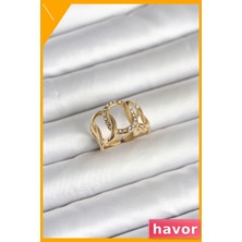 Havor Samanyolu Desenli 316L Çelik Yüzük Gold Renk Bayan