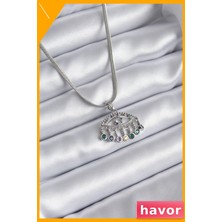 Havor Zirkon Taşlı Göz Figürlü Kadın Kolye 45CM Zincir Uzunluğu