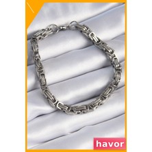 Havor Erkek 316L Çelik Kral Zincir Bileklik Gümüş Renk Paslanmaz